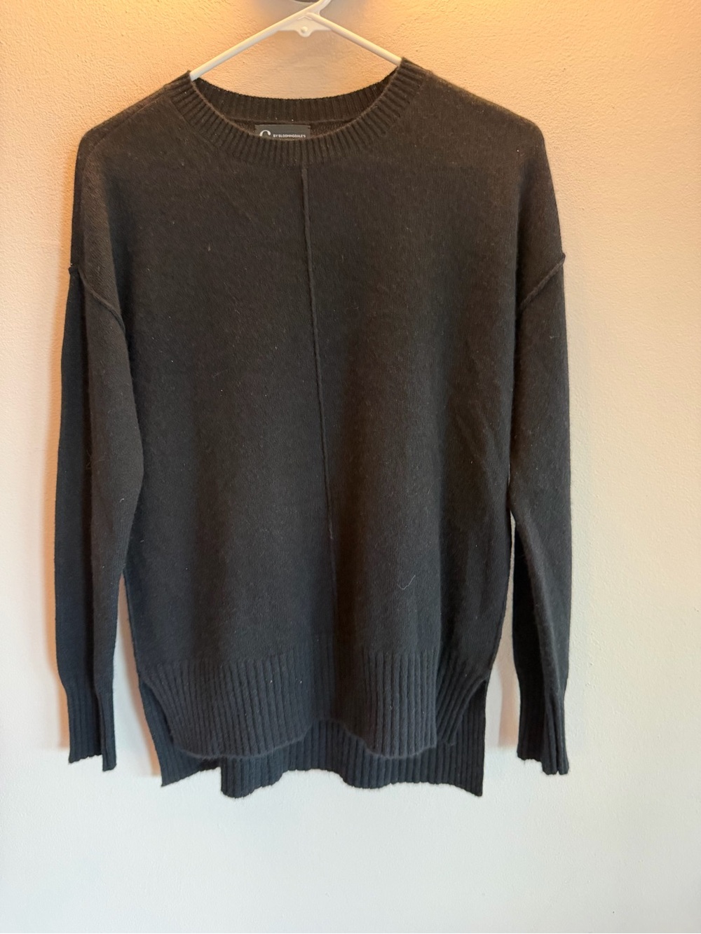 C by Bloomingdale's Cashmere Sweater Black Crewneck Drop Shoulder Seam Detail XS